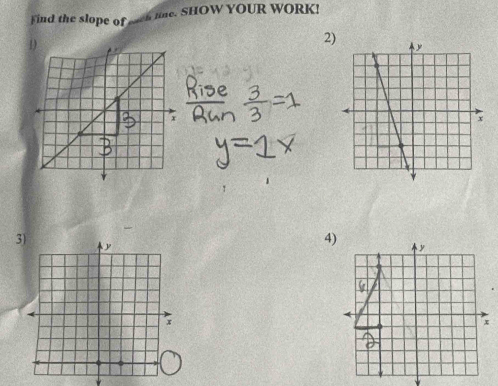 Find the slope of h line. SHOW YOUR WORK! 
2) 
3 
v