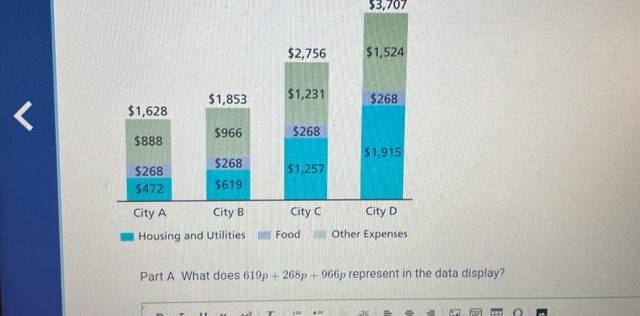 $3,707 
Part A What does 619p+268p+966p represent in the data display?