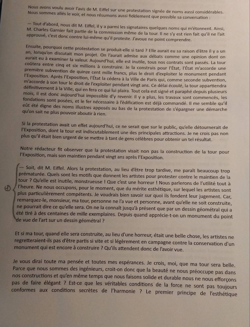 Résolu :Nous avons voulu avoir l'avis de M. Eiffel sur une protestation ...