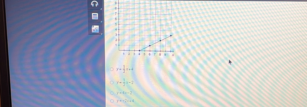 9
y= 1/2 x+4
y= 1/2 x-2
y=4x-2
y=-2x+4