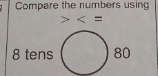 Compare the numbers using

8 tens