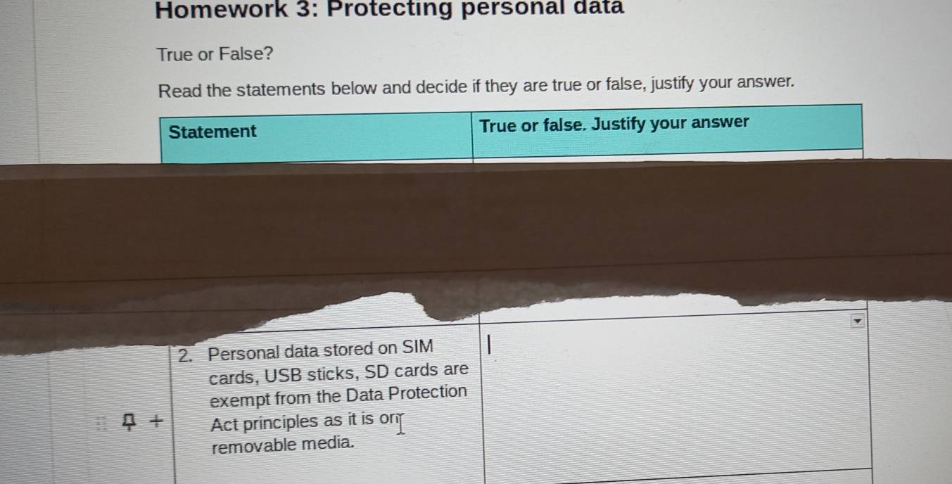 Solved: Homework 3: Protecting personal data True or False? Read the ...