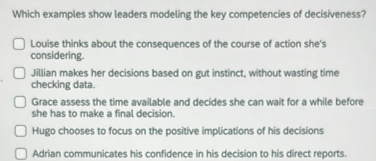 Solved: Which examples show leaders modeling the key competencies of ...