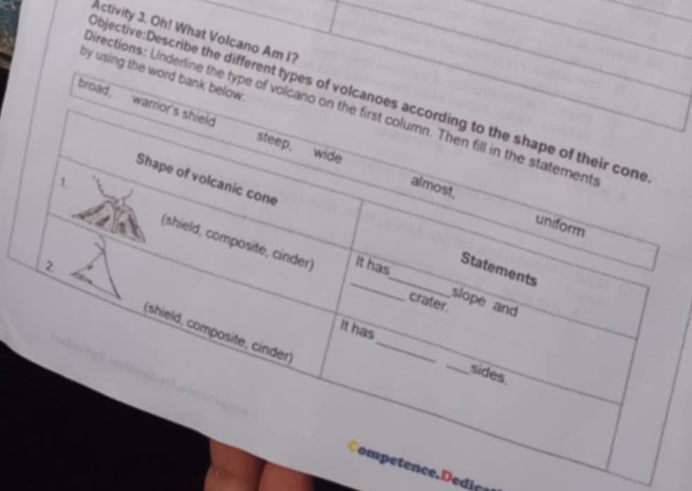 Activity 3. Oh! What Volcano Am 
by 
Objective:Describe the 
pirections: U 
ce. e diç a