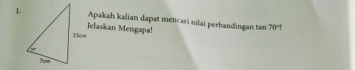 Apakah kalian dapat mencari nilai perbandingan tan 70°?
Jelaskan Mengapa!