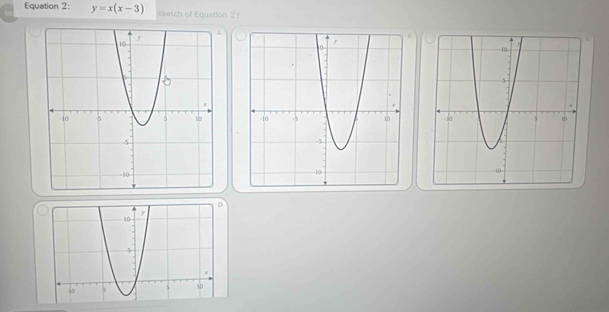 Equation 2: y=x(x-3)
5 sketch of Equation 2?