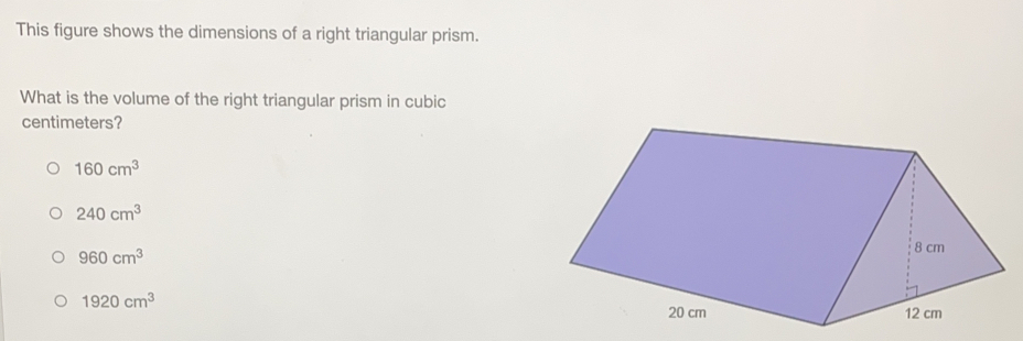 Solved: This figure shows the dimensions of a right triangular prism ...