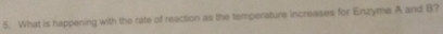What is happening with the rate of reaction as the temperature increases for Enzyme A and B?