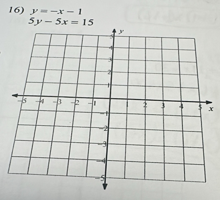 y=-x-1
5y-5x=15
x