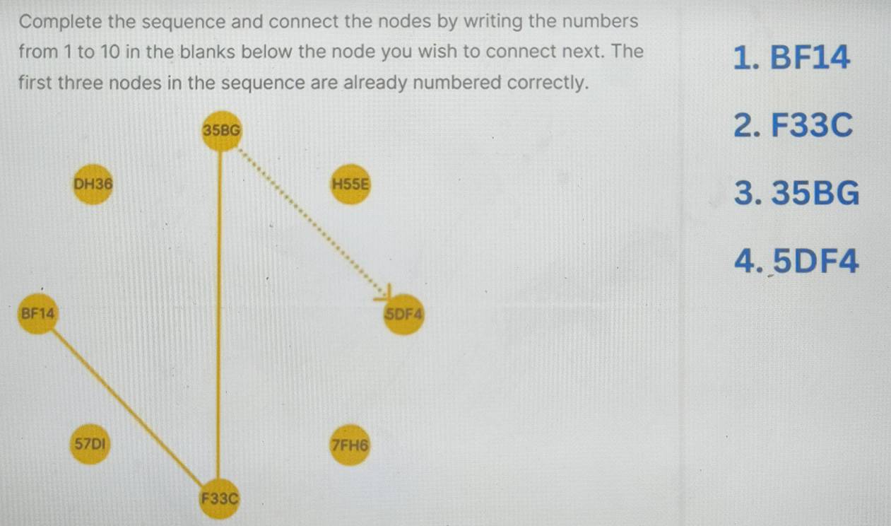 Solved: Complete the sequence and connect the nodes by writing the ...