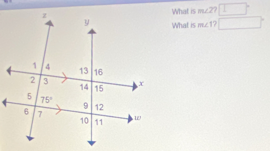 What is m∠ 2 ? frac 
What is m∠ 1 ? ()