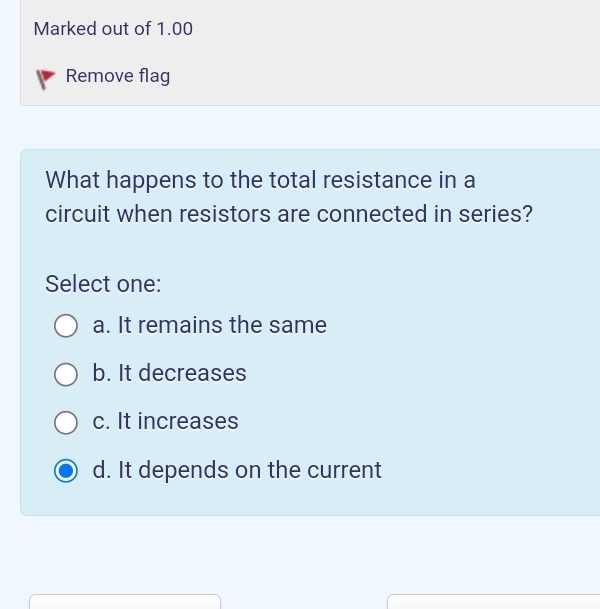 Solved: Marked out of 1.00 Remove flag What happens to the total ...