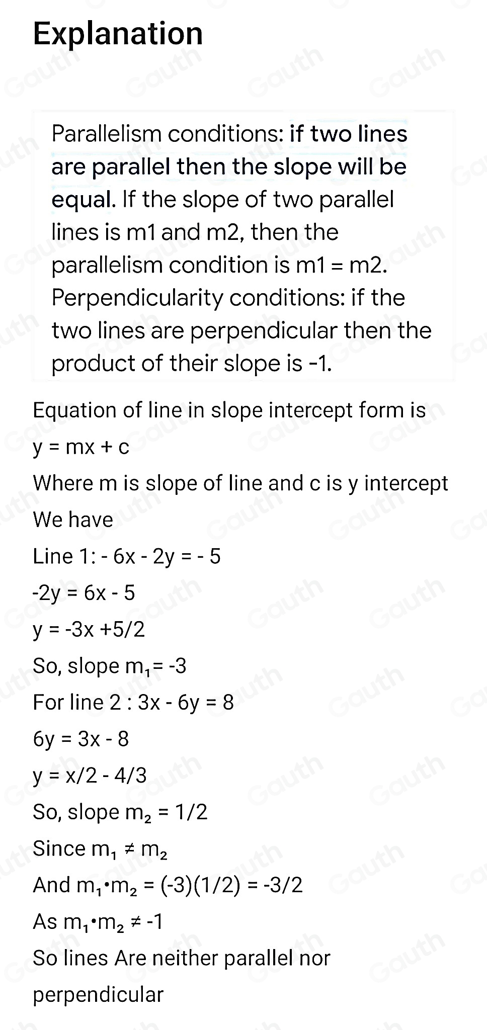 Solved: The equations of two lines are given. Determine if the lines ...
