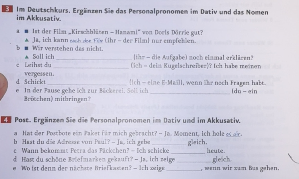 Gelöst:Im Deutschkurs. Ergänzen Sie das Personalpronomen im Dativ und ...