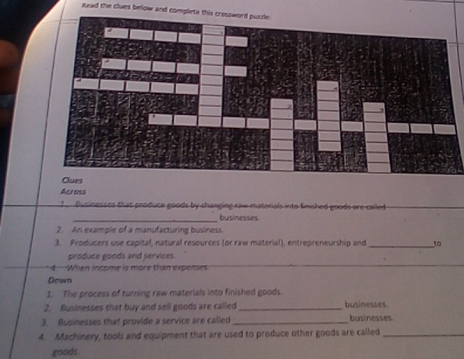 Solved: Read the clues below and complete this crossword puzzle: Across 1  Businesses that produc [Business]