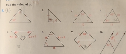 Find the value of x.
A
2.4.

5.7. 98°

x°