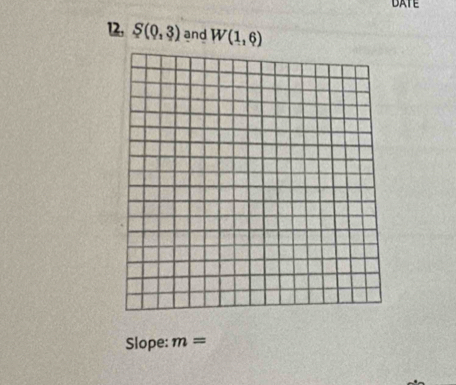 DATE 
12, S(0,3) and W(1,6)
Slope: m=