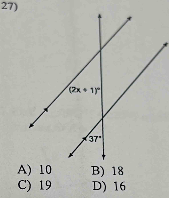 A) 10 B) 18
C) 19 D) 16