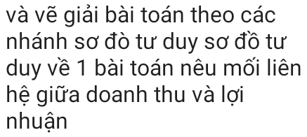 và vẽ giải bài toán theo các 
nhánh sơ đò tư duy sơ đồ tư 
duy về 1 bài toán nêu mối liên 
hệ giữa doanh thu và lợi 
nhuận