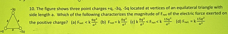 Solved: The figure shows three point charges +q, -3q, -5q located at ...