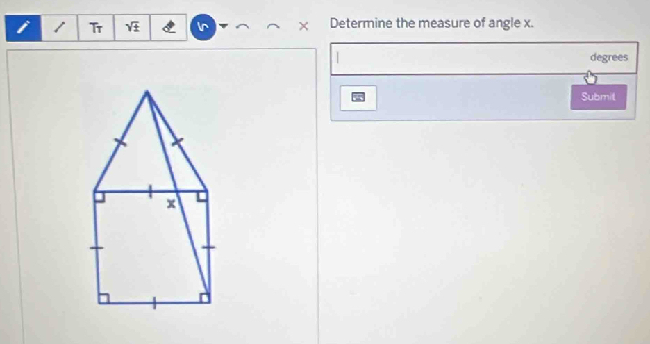 Tr sqrt(± ) Determine the measure of angle x. 
degrees 
Submit