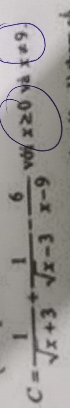 C= 1/sqrt(x)+3 + 1/sqrt(x)-3 - 6/x-9  với x≥ 0 x!= 9.