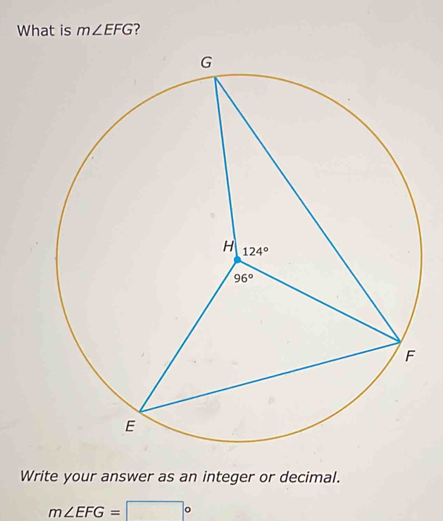 What is m∠ EFG ?
Write your answer as an integer or decimal.
m∠ EFG=□°