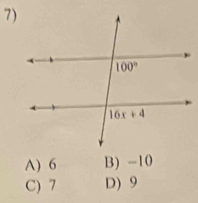 A) 6 B) -10
C) 7 D) 9