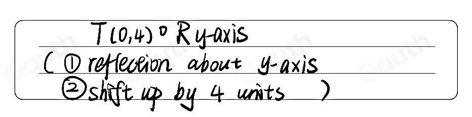 T(0,4)OR yaxis 
(① reffection about y-axis 
② shift up by 4 units)