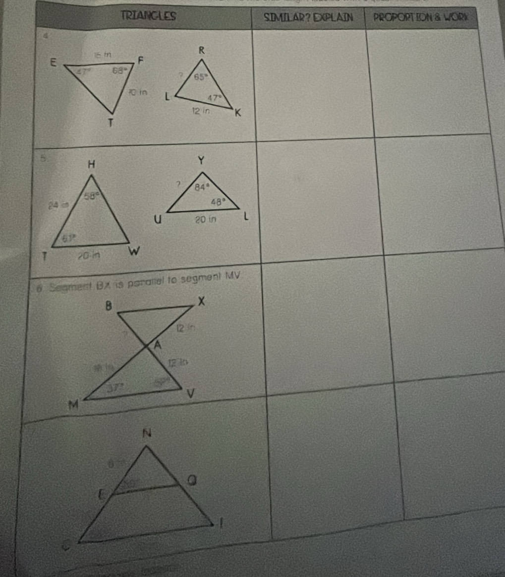 TRIANGLES SIMILAR? EXPLAIN PROPORTION & WORK