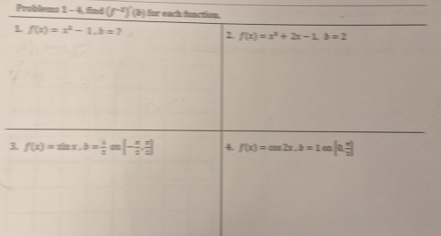 Problems 1 - 4, find (f^(-2))^circ (b)
3