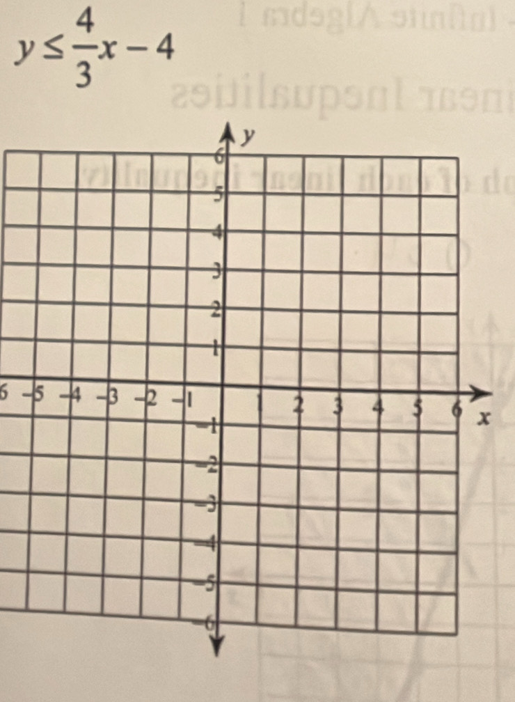 y≤  4/3 x-4
6 -x