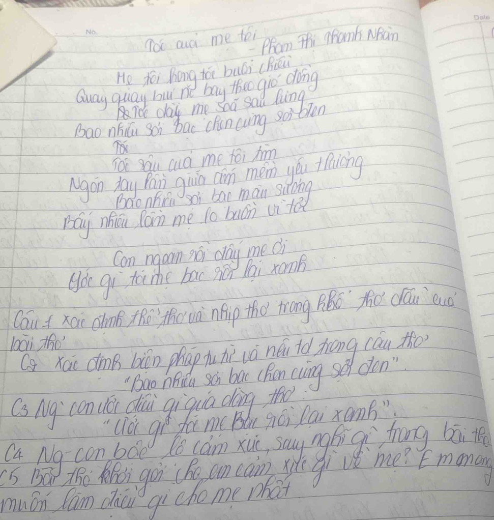 To auà me téi 
-Pram Thi MRamh NHan 
He foi hong tǎi buói cRiāi 
Gway qoay but ne bay thee gio dong 
ide day me soa sad ling 
bao nhicu soì bac chencving soi·blen 
Tói squ auà me tói hm 
Ngon day Pai guin aim mém yóu +Riòng 
bao nhica goì bar man suong 
Bay nhicu lan me to buán vitā 
Con ngan noi day me chi 
you gi t me bac néi lai xom 
Cau fxai clonk tho thovà nfip thó trang RBǒ Zho dóu `eud 
laxi tho' 
G Káo dīnB biǔn phāp tuhi vá nái ld Zrong cáu tǎo 
"Bao nfidy sch bac (Ran (uing sey den " 
(s Ng `conué dǎi qiquā dōng tóo 
"lioi gí fú m( Bóu gói lai xamB" 
a Ng-con boe lo cam xuo, say ngáiqí frong bāi t 
Cb Bad Tho hti goi (he can caim) se givé me? E monay 
muán Cam diǔu gì cho me phat