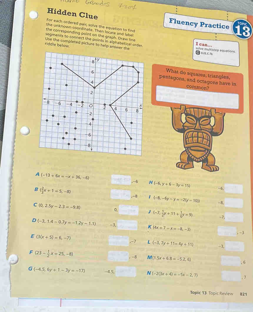 Solved: Hidden Clue Fluency Practice TOPIC For each ordered pair, solve ...