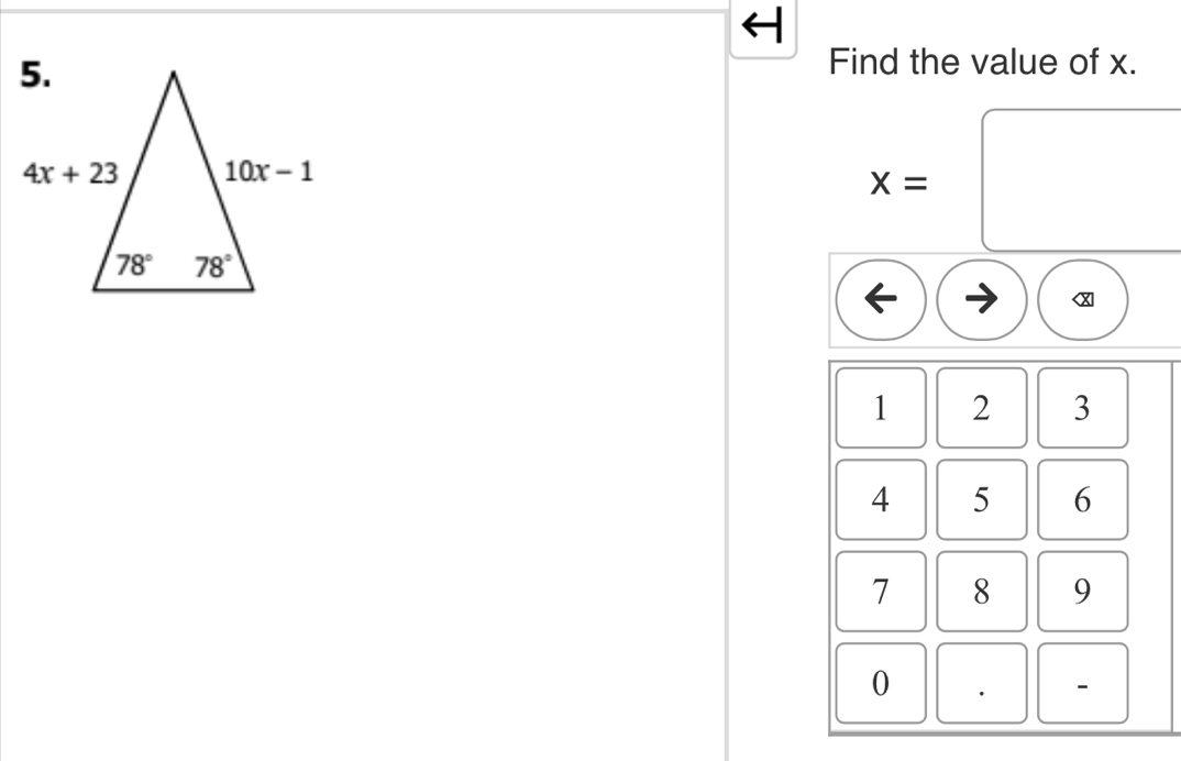 Find the value of x.
X= <
1 2 3
4 5 6
7 8 9
0 ' -