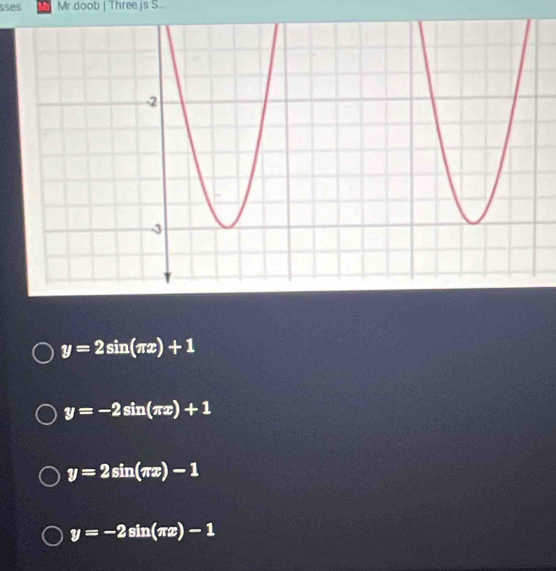 sses Mr.doob | Three js S
y=2sin (π x)+1
y=-2sin (π x)+1
y=2sin (π x)-1
y=-2sin (π x)-1