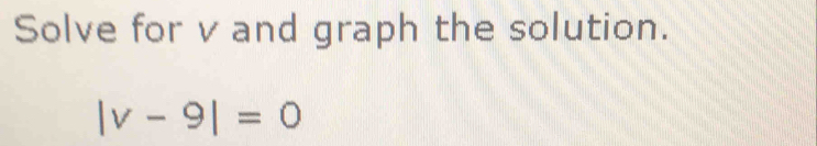 Solve for v and graph the solution.
|v-9|=0