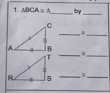 △ BCA≌ △ _ by_ 
__≌ 
_ 
_ 
_≌_