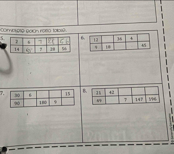 comblete each ratio table. 
5. 
6

78
2