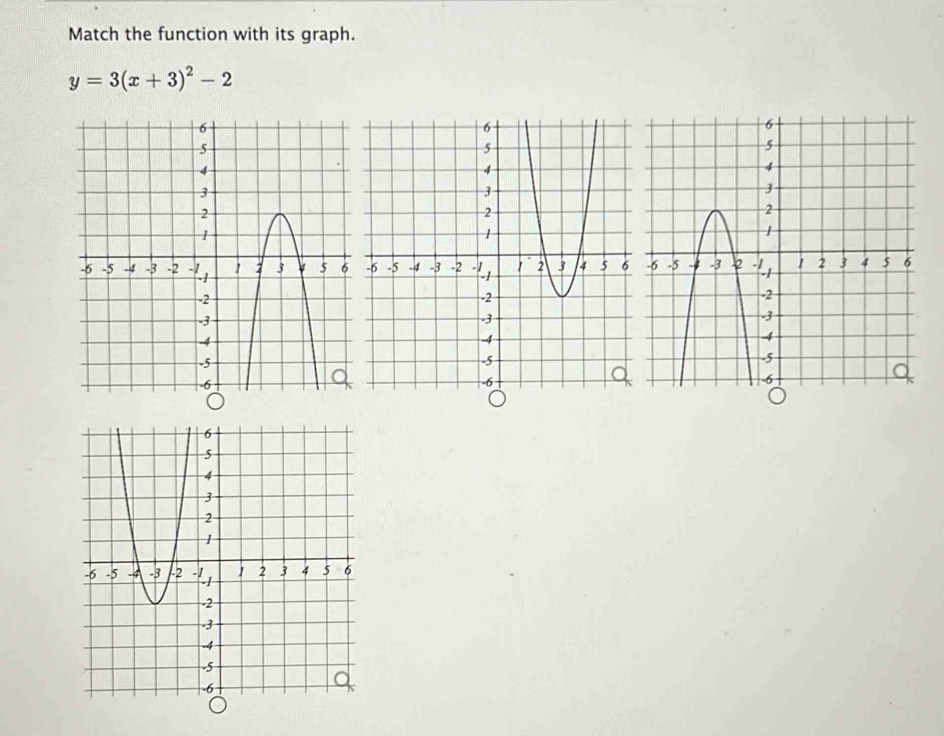 Match the function with its graph.
y=3(x+3)^2-2