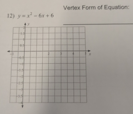 Vertex Form of Equation: 
12) y=x^2-6x+6