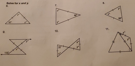 Solve for x and y. 7.
6.
9.
10. 11.