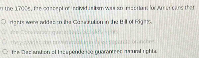 Solved: the 1700s, the concept of individualism was so important for ...