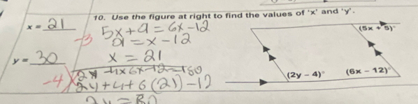 Use the figure at right to find the values of ‘x’ and 'y’.
_ x=
_ y=