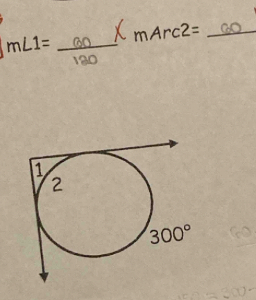 m∠ 1= _
Y nArc2= _