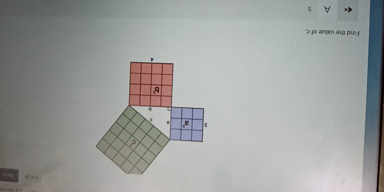 of 10 Next
Find the value of c.
× A 5