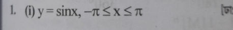 y=sin x, -π ≤ x≤ π