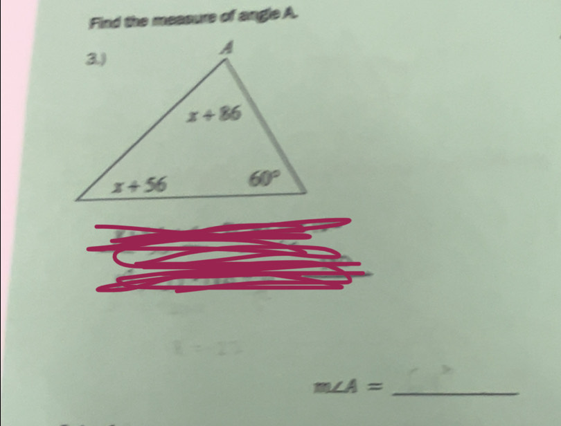 Find the measure of angle A.
m∠ A= _