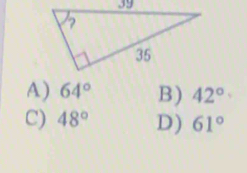 A) 64° B) 42°
C) 48° D) 61°