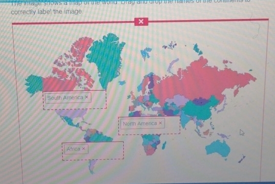 The tmage shows a may of the wond Drag and drop the hames of the contin 
correctly label the image
